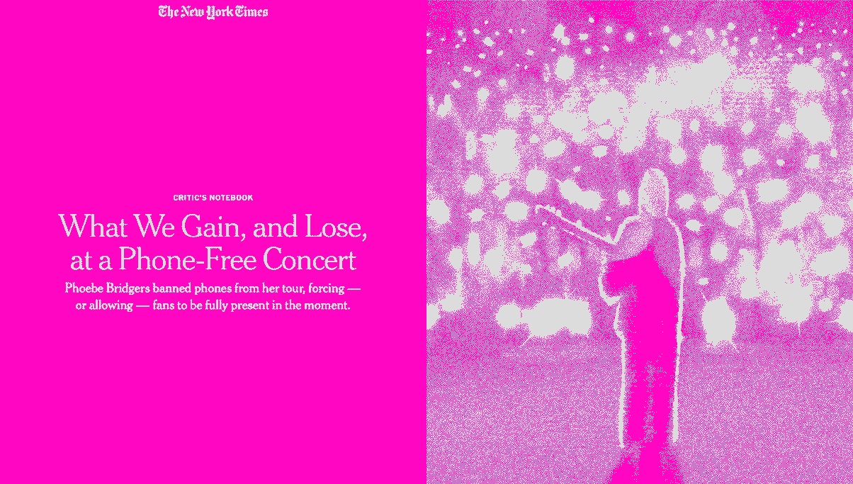 screenshot of a new york times article about phoebe bridgers banning phones at her tour